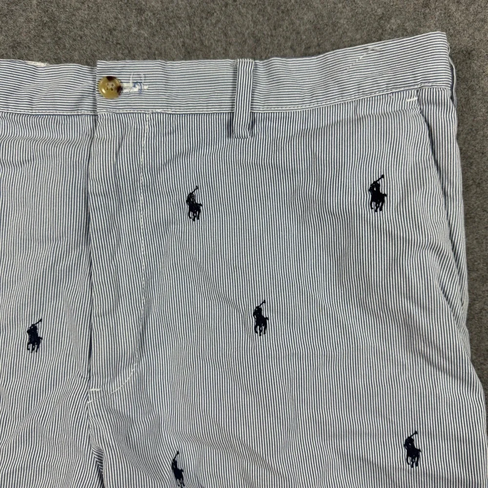 Polo Ralph Lauren Shorts Mens 38 Blue Seersucker Striped All Over Pony Logo